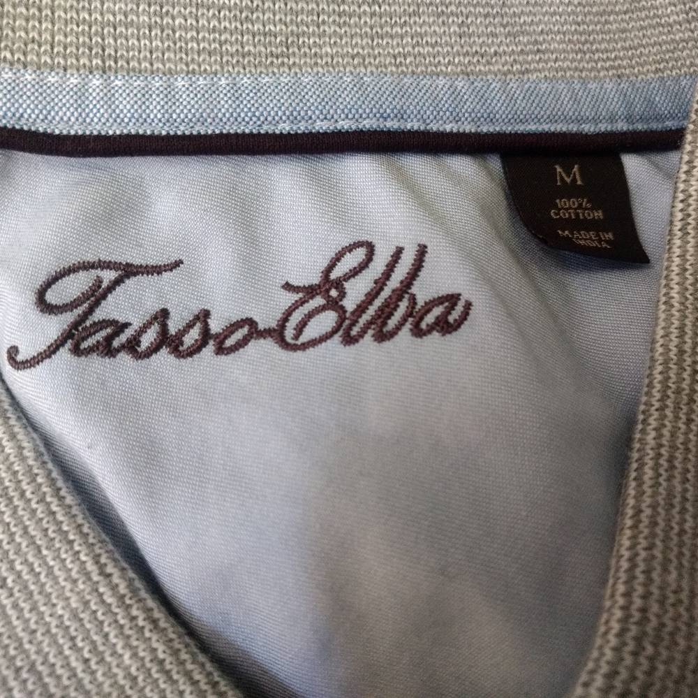 Tasso Elba Horizontal Stripes Gray Black Men's Collar Short Sleeve Cotton Polo L - Picture 3 of 4
